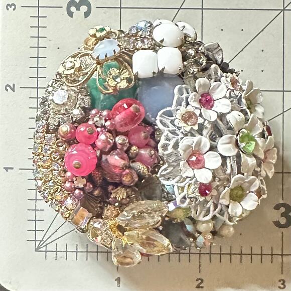 Massive gold tone upcycled vintage rhinestones earrings jewelry belt buckle main image 8